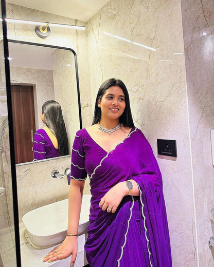 Exquisite Purple Pure Soft Georgette Silk Saree