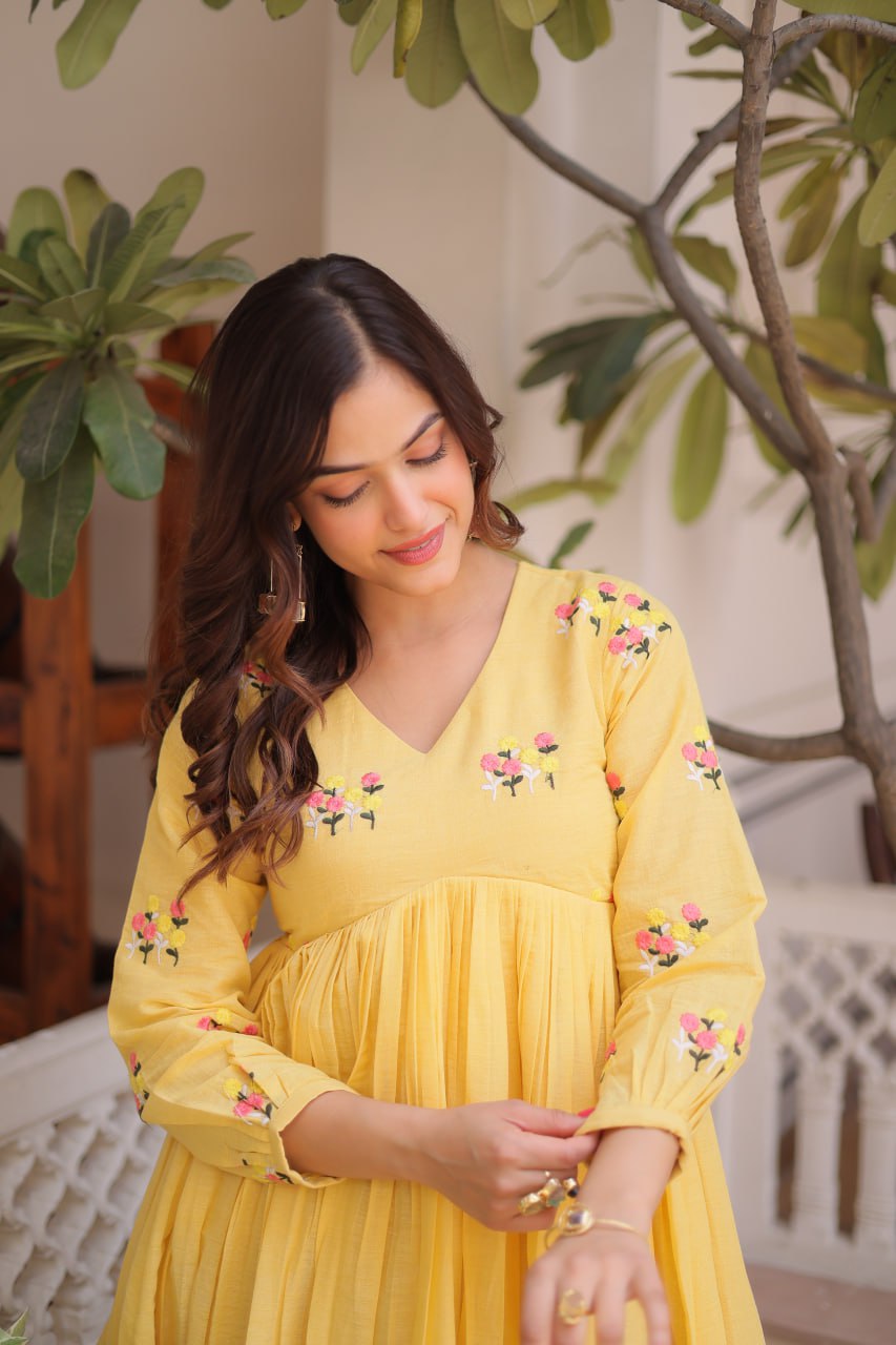Premium Ready-to-Wear Embroidered Cotton Kurti with Matching Cotton Pants