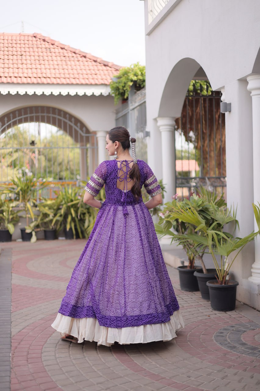 RangBhoomi Navratri 2026 Bandhani Lehenga Set — Full-Stitched Kora Cotton Lehenga with Faux Georgette Kurti