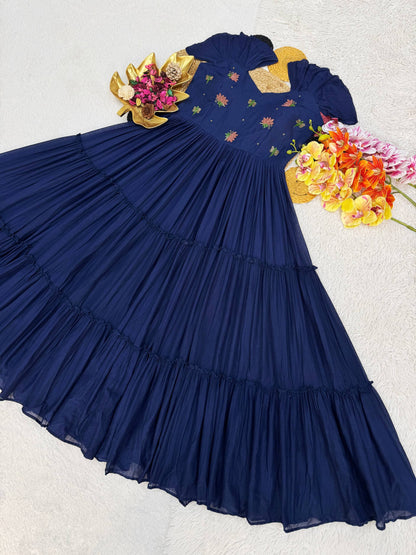 Summer Special Mull-Mull Cotton Gown with Exquisite Maggam Embroidery – Where Elegance Meets Unmatched Comfort