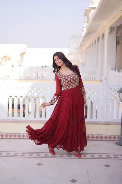 RangBhoomi Premium Designer Ready-to-Wear Gown Collection 2026 - Elegant Faux Blooming Georgette with Sequins and Zari Embroidery