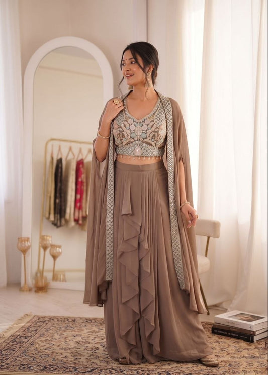 Trendy Party Wear Fox Georgette Shrug with Banglori Silk Sarara Set