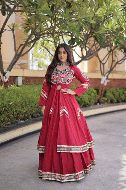 RangBhoomi Feather-Light Jacket Lehenga Set – Lotus Handwork, Long Jacket Ready-to-Wear