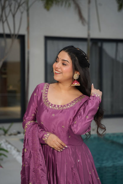 Embroidered Chinnon Gown Set | Indian Wedding Outfit