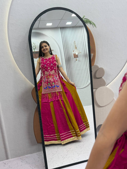 RangBhoomi Navratri Special Vichitra Silk Lengha Choli – Fully Stitched with Heavy Thread & Sequence Work