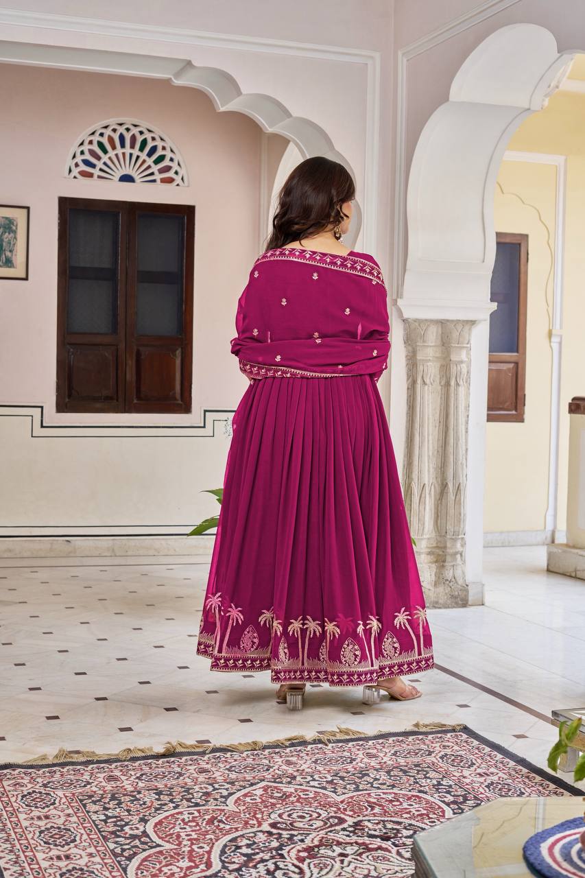 RangBhoomi Elegant SP Series Gown Set with Realistic Modeling - Faux Georgette & Microfiber Fabric, Thread and Sequence Embroidery