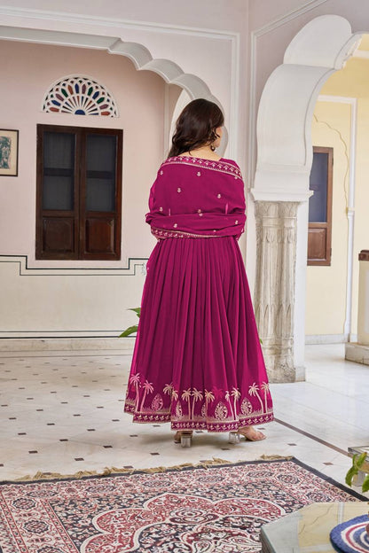 RangBhoomi Elegant SP Series Gown Set with Realistic Modeling - Faux Georgette & Microfiber Fabric, Thread and Sequence Embroidery