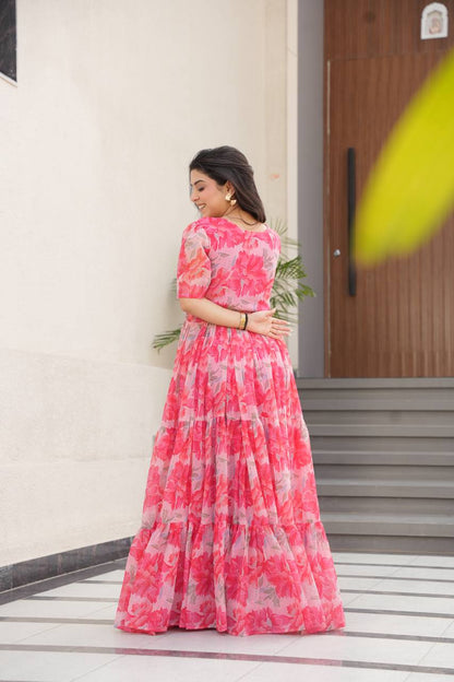 Full Flair Gown – Premium Printed Georgette, Ultimate Flare Elegance