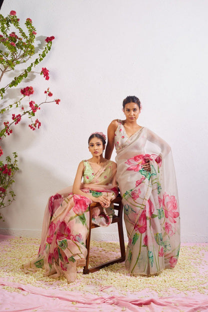 Ready to Wear Organza Saree - Floral Print, Lightweight