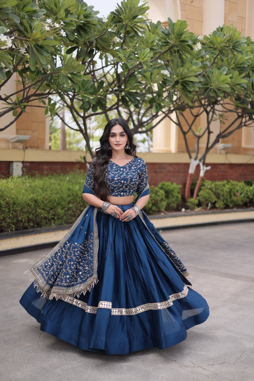 RangBhoomi Glory Satin Embroidered Lehenga Choli Set - Full-Stitched Lehenga with Designer Dupatta