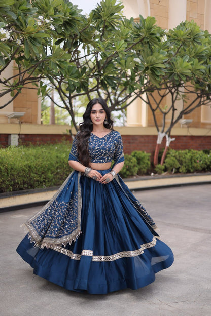 RangBhoomi Glory Satin Embroidered Lehenga Choli Set - Full-Stitched Lehenga with Designer Dupatta