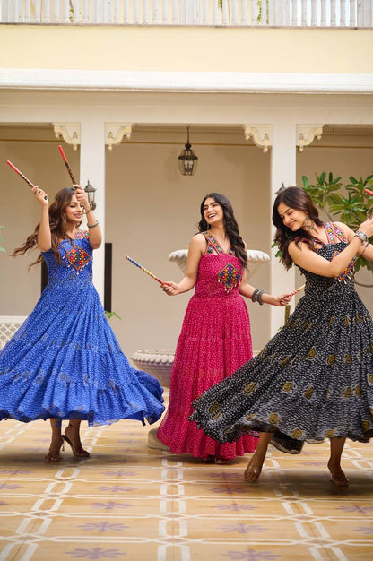 Vibrant Bandhani Gamathi Work Gown – Festive Flair for Navratri