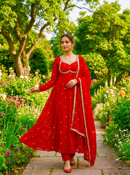 Elegant Party Wear Fendi Satin Gown Set with Dupatta and Pants Featuring 3MM Rembo Sequin and Zari Embroidery