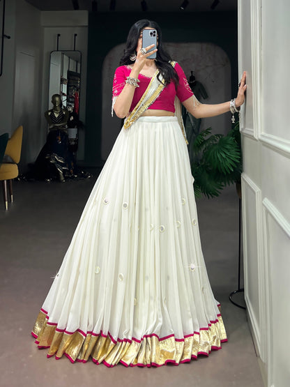 RangBhoomi Navratri Special Embellished Lehenga Choli with Mirror Work and Tassels