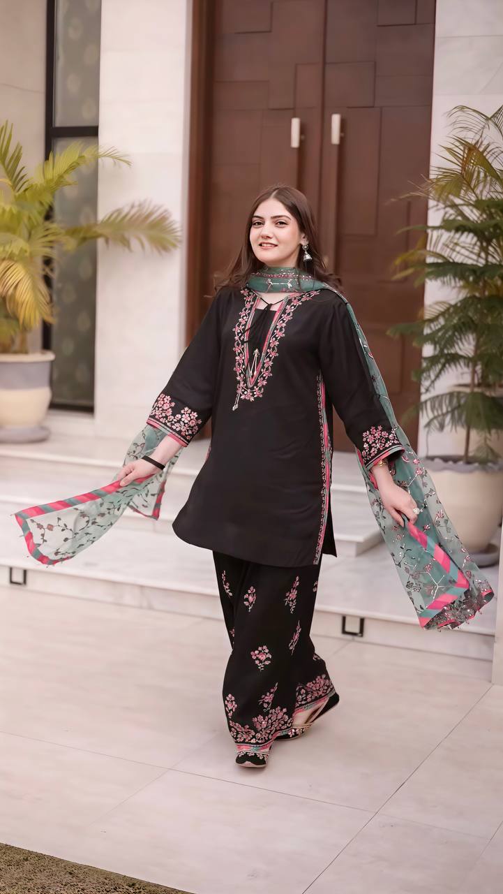 RangBhoomi Elegant Women's Ethnic Wear Set with Heavy Embroidery and Soft Butterfly Net Dupatta