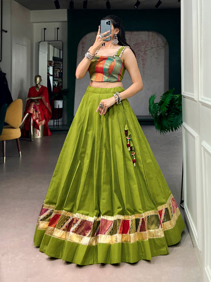 Navratri Raas Zari Lehenga — 5m Flair Cotton Zari Embellished Set by RangBhoomi