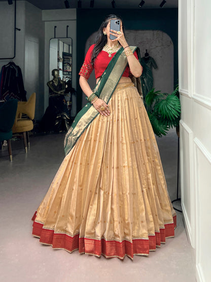 RangBhoomi Paithani Kanchipuram Silk Lehenga Set with Jacquard Paithani Dupatta