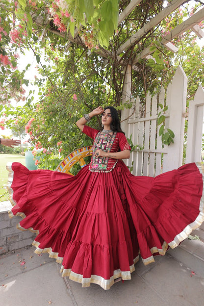 RangBhoomi Navratri 2026 Kora Cotton Full-Stitched Lehenga & Blouse Set — L (40", Adjustable 38–44)