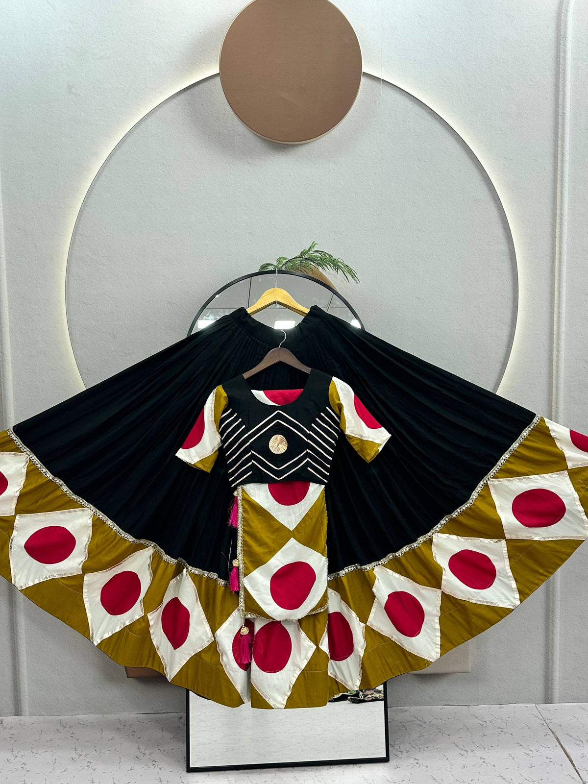 RangBhoomi Navratri Special Pure Cotton Lehenga Choli with Dupatta – 6m Flair, Gota Patti Work