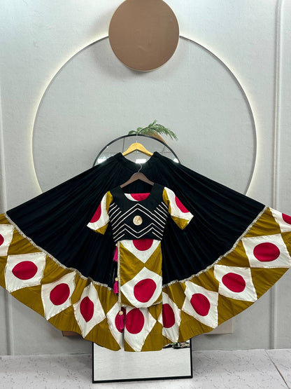 RangBhoomi Navratri Special Pure Cotton Lehenga Choli with Dupatta – 6m Flair, Gota Patti Work