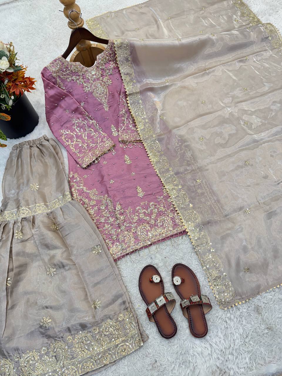 RangBhoomi Exclusive Designer Partywear Set – Pure Heavy GMY Silk with Elaborate Embroidery and Sequins