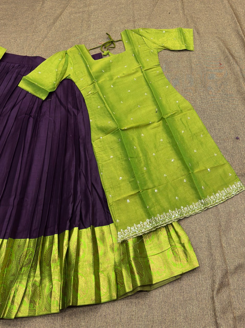 RangBhoomi Premium 5000 Series Elegant Natural Crepe Silk Ethnic Ensemble with Beaded and Threadwork Detailing