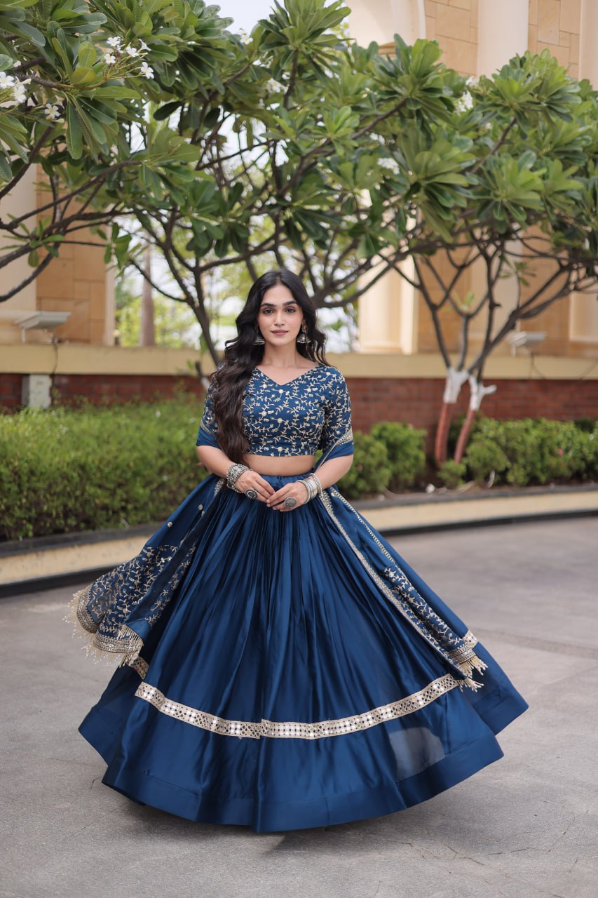 RangBhoomi Glory Satin Embroidered Lehenga Choli Set - Full-Stitched Lehenga with Designer Dupatta