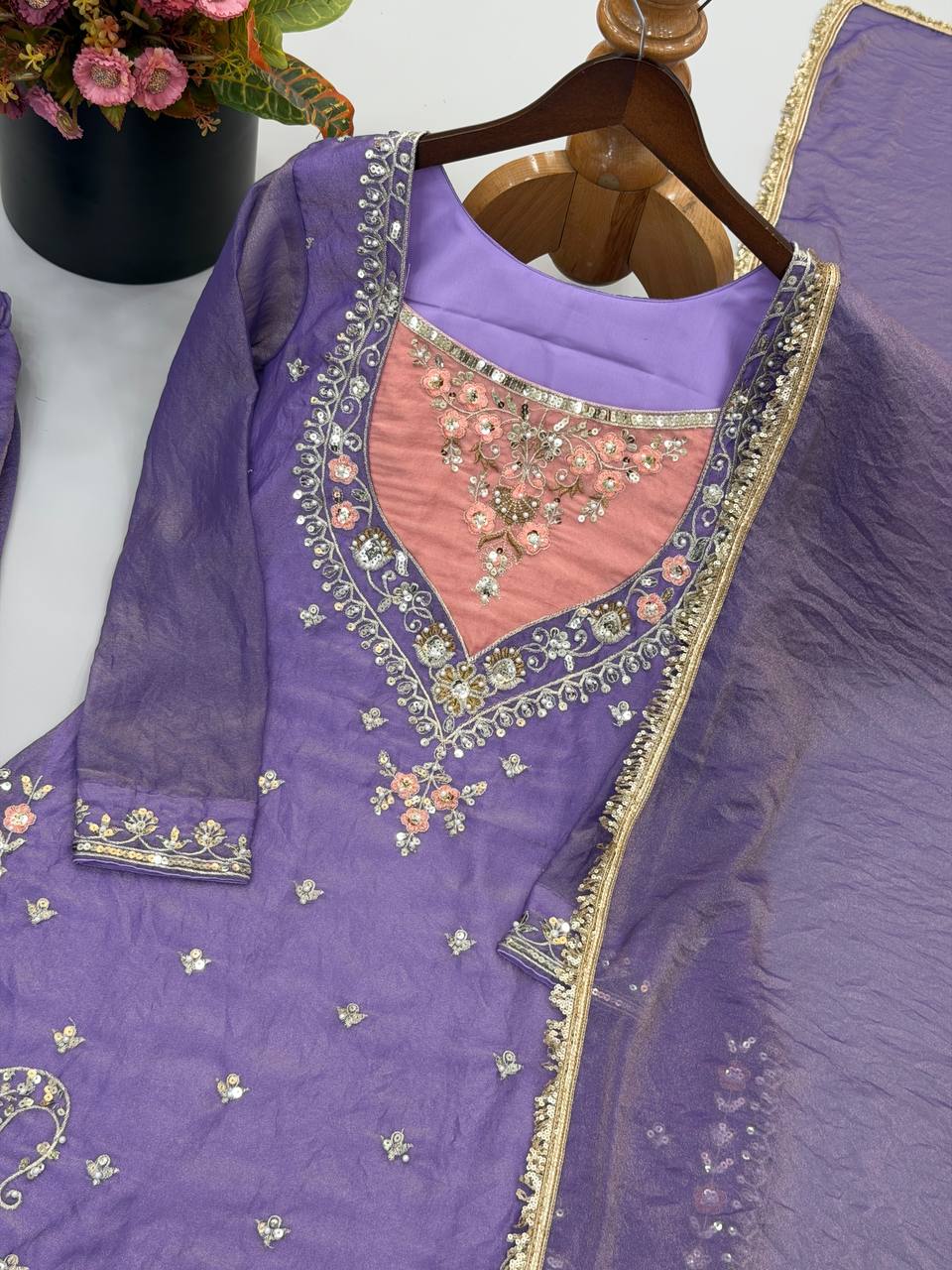 RangBhoomi NC Moss Designer Embroidered Top-Bottom & Dupatta Set — Fully Stitched Ready to Wear