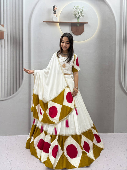 RangBhoomi Navratri Special Pure Cotton Lehenga Choli with Dupatta – 6m Flair, Gota Patti Work