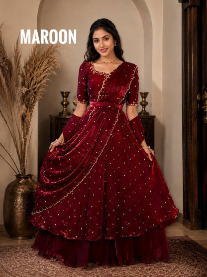 RangBhoomi Heavy Space Silk Double-Frill Lehenga Choli Set — Sequined Embroidery, Ready-to-Ship Rakshabandhan Special