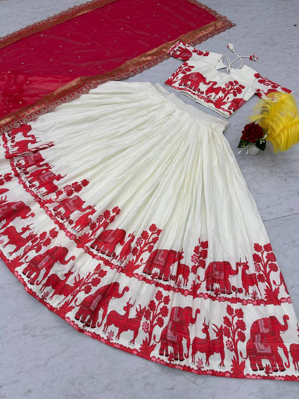 Complete Kalamkari lehenga choli set showcasing lehenga flair.