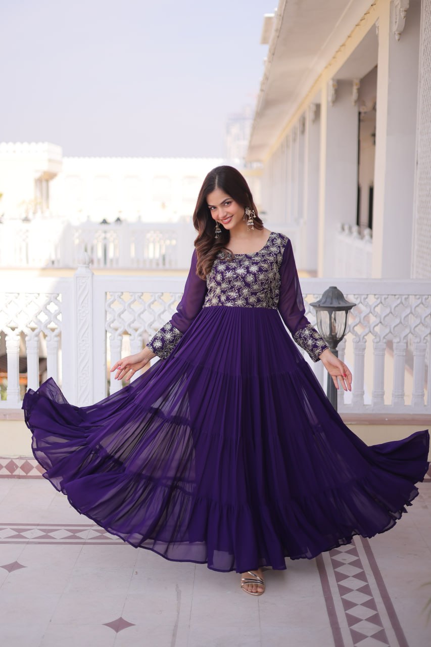 RangBhoomi Premium Designer Ready-to-Wear Gown Collection 2026 - Elegant Faux Blooming Georgette with Sequins and Zari Embroidery
