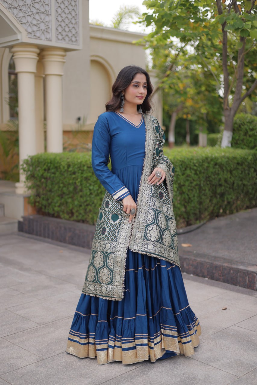 RangBhoomi Gown & Dupatta Collection 2026 — Premium Reyon Gown with Viscose Jacquard Dupatta