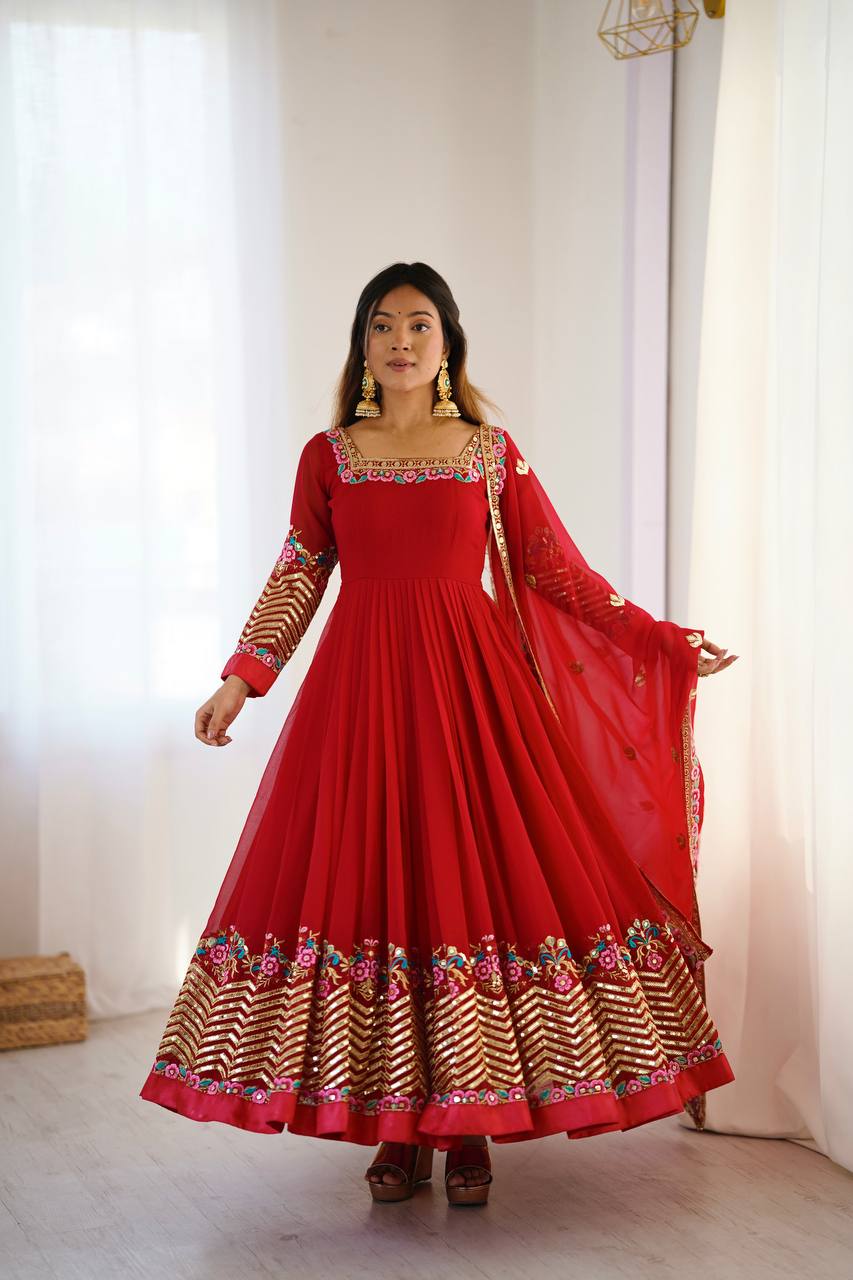RangBhoomi Heavy Designer Party Gown with Embroidered Dupatta