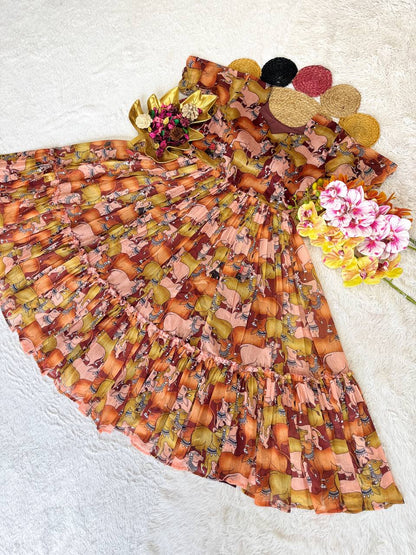 Elegant Summer Special Fully Stitched Kalamkari Midi Gown for Festive Glamour and Sophistication