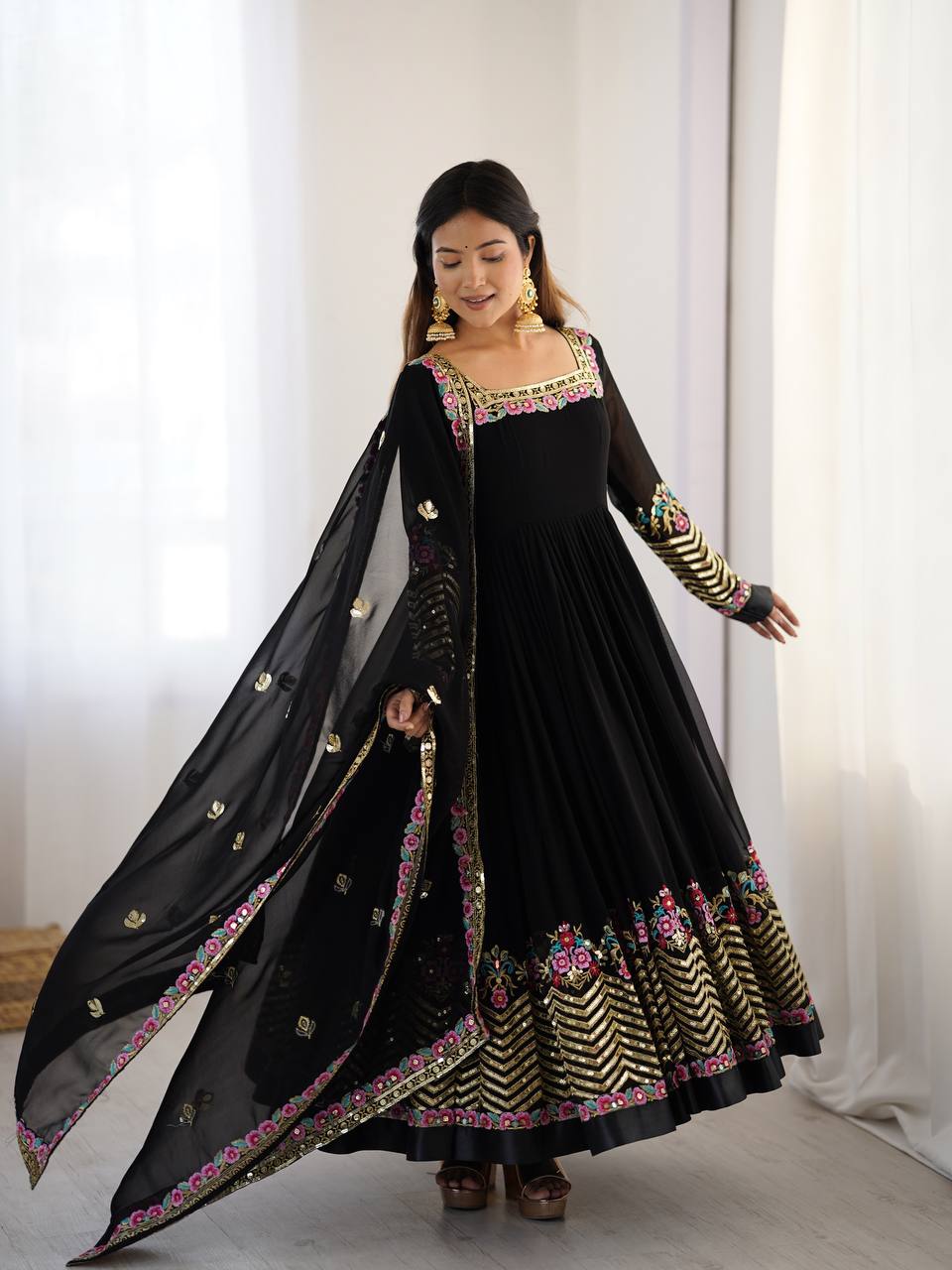RangBhoomi Heavy Designer Party Gown with Embroidered Dupatta