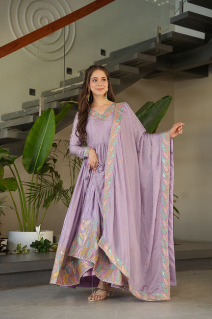 Embroidered Grace Gown & Dupatta – Luxe Fusion Wear for Modern Elegance