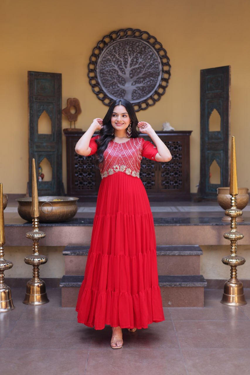 RangBhoomi Premium Designer Ready-to-Wear Gown Collection in Red and Pink