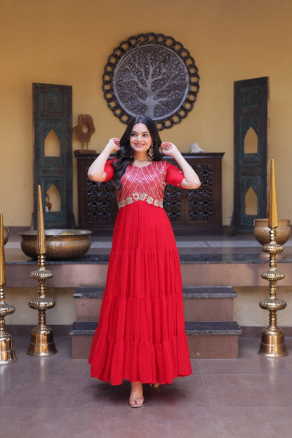 RangBhoomi Premium Designer Ready-to-Wear Gown Collection in Red and Pink
