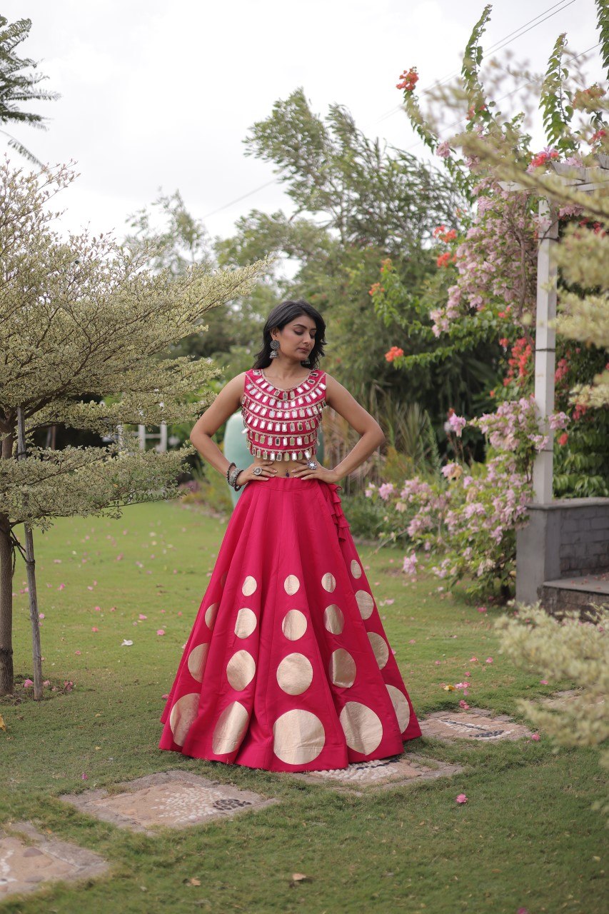 RangBhoomi Navratri Roman-Silk Lehenga Choli Set — Full-Stitched Festive Ensemble