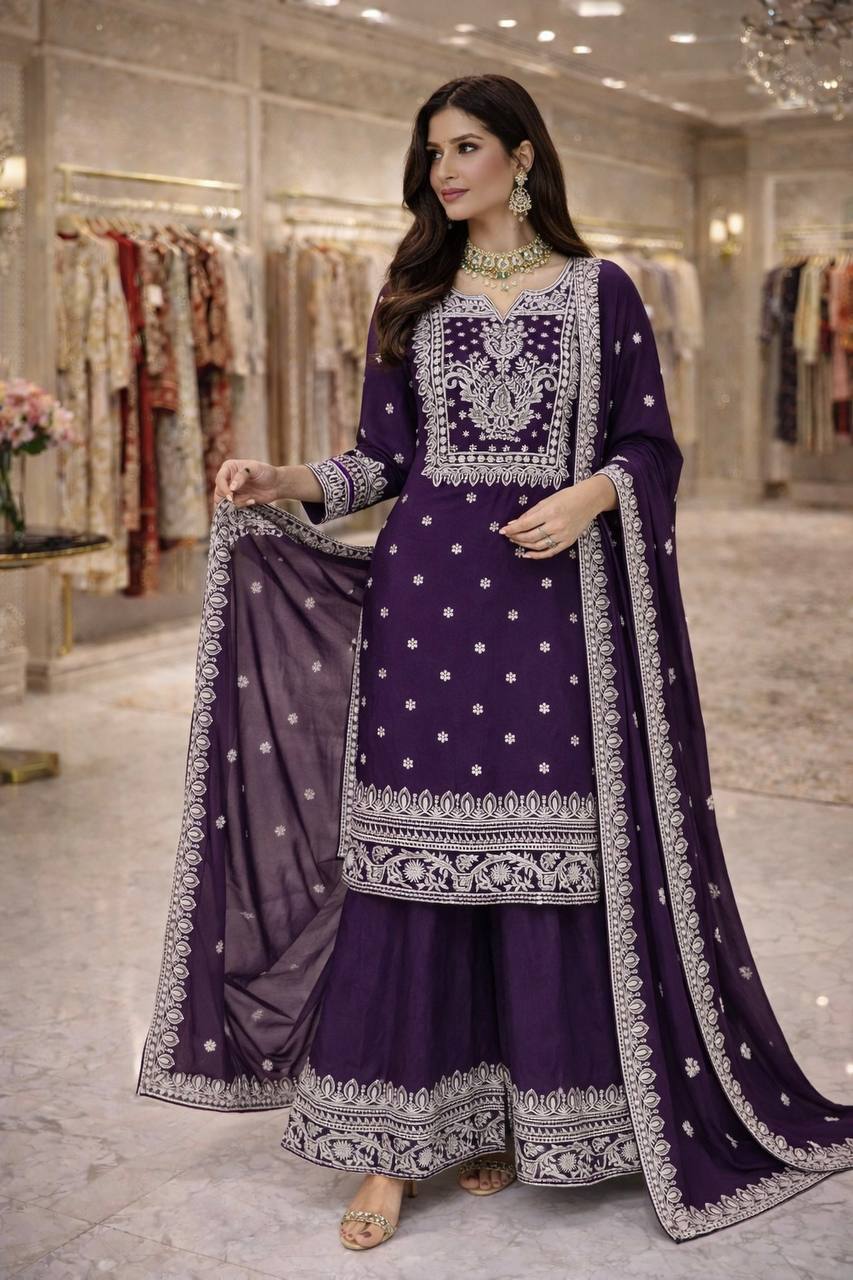 RangBhoomi Designer Party Wear Collection – Elegant Heavy Fandy Silk Ensemble with Embroidered Cotton Threads and Sequins