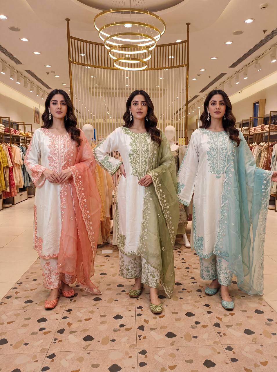 Elegant Party Wear Set Featuring Premium Roman Glass Embroidered Top with Fancy Bell Sleeves and Stylish Palazzo Pants with Dupatta
