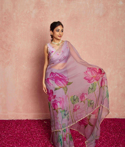 Ready to Wear Organza Saree - Floral Print, Lightweight