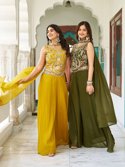 Chic Designer Embroidered Palazzo Co-ord Set with Dupatta