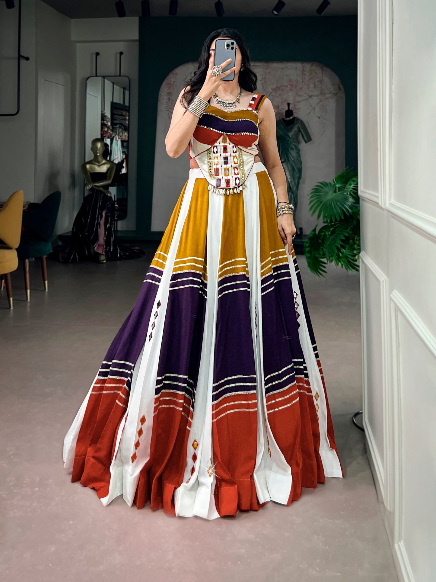 RangBhoomi Navratri 2026 Mirror-Work Rayon Lehenga Set