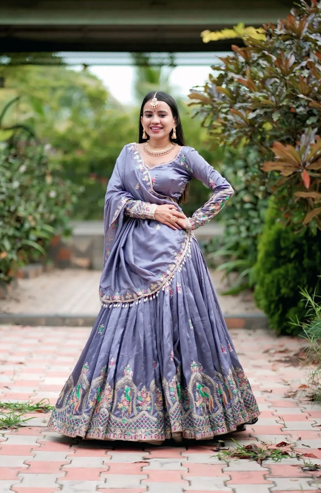 RangBhoomi Exclusive Festival Collection: Exquisite Embroidered Chinon Fabric Ensemble with Lehenga and Dupatta