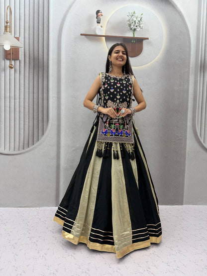 RangBhoomi Navratri Special Vichitra Silk Lengha Choli – Fully Stitched with Heavy Thread & Sequence Work
