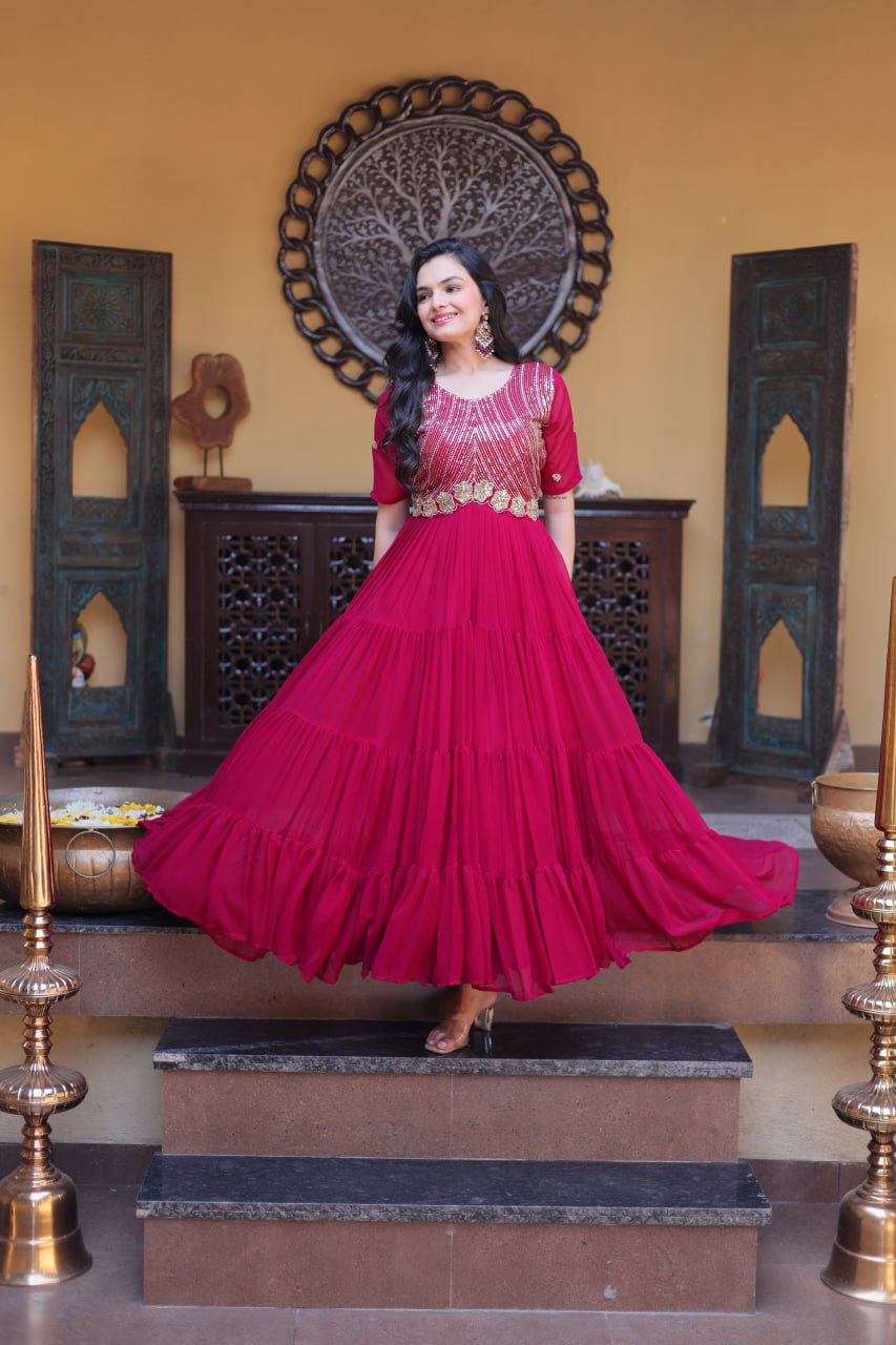 RangBhoomi Premium Designer Ready-to-Wear Gown Collection in Red and Pink