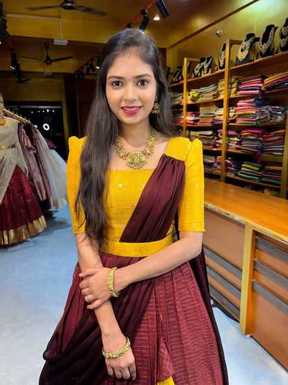 RangBhoomi Premium 5000 Series Elegant Natural Crepe Silk Ethnic Ensemble with Beaded and Threadwork Detailing