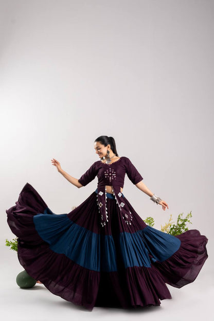 RangBhoomi Stunning Navratri Lehenga Choli with Real Mirror Work - Pure Rayon Cotton, Frill Lehenga & Kodi Lace Blouse